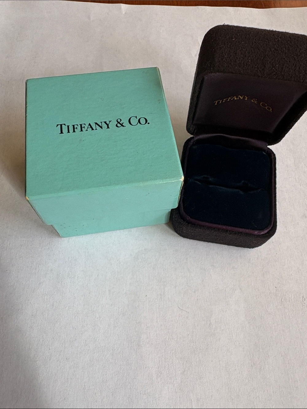 Tiffany & Co. Robin's Egg Blue Jewelry Box with Dark Velvet Ring Box
